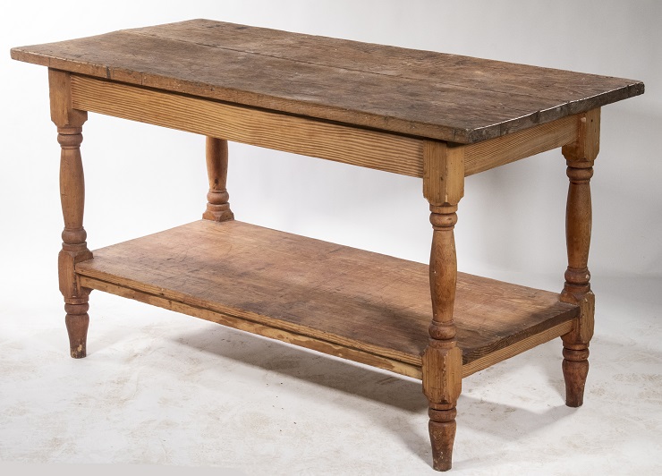 19th-century spruce wood work table, est. $350-$450