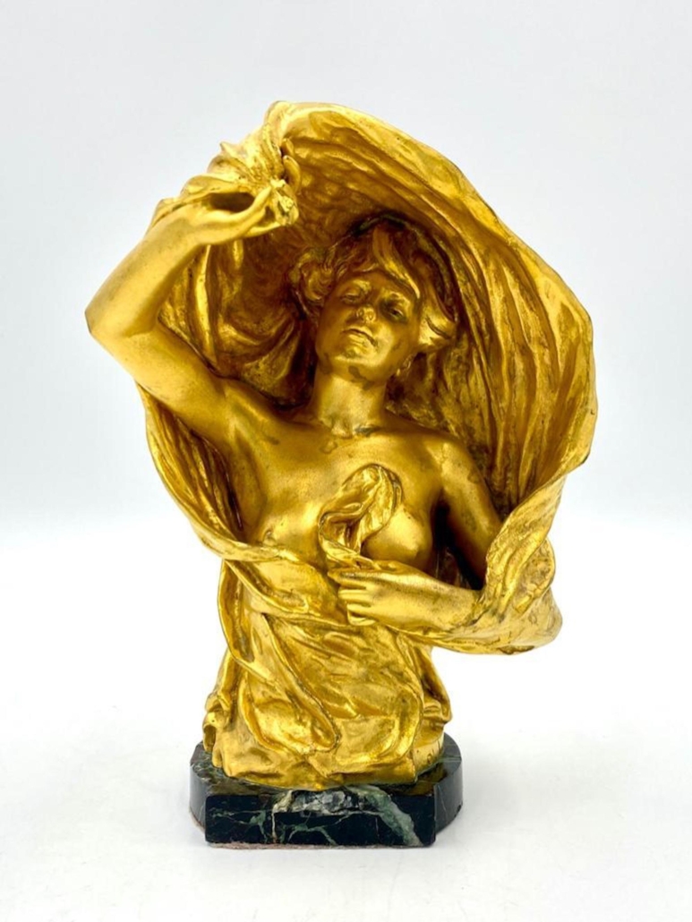 Waist-up gilt bronze bust of Loie Fuller by Charles Louchet, $4,920