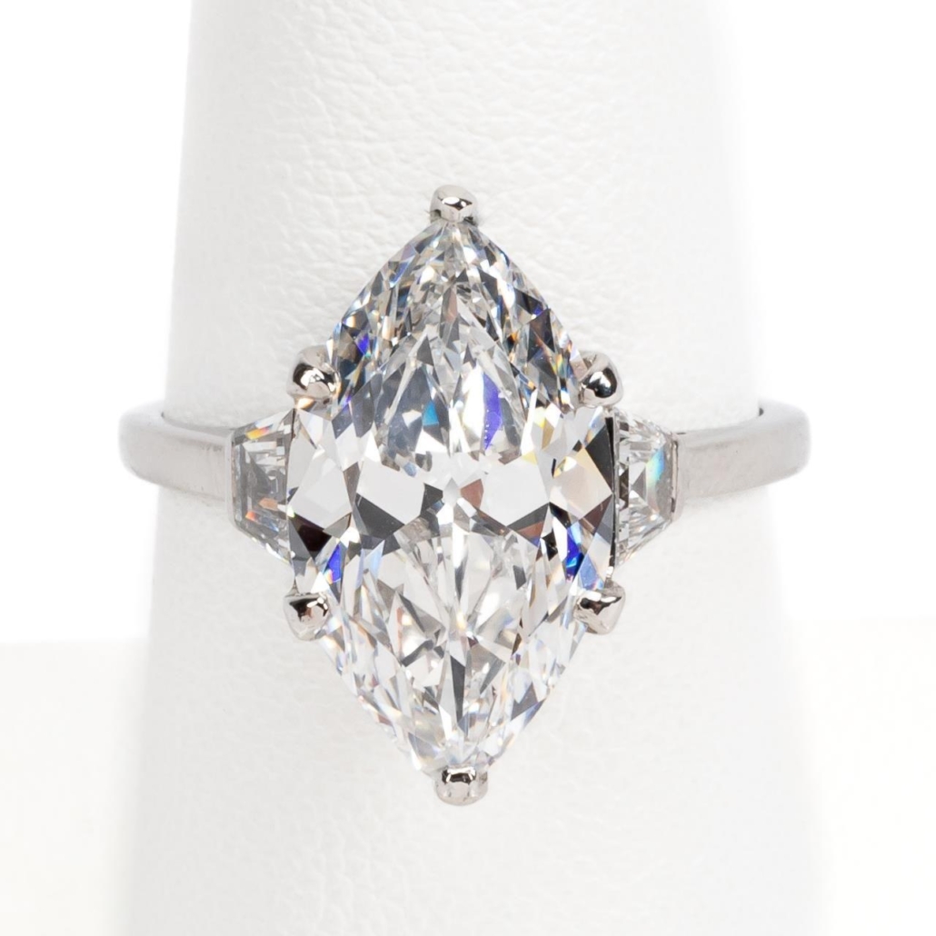 Platinum anniversary ring with 4.61-carat diamond, $118,750