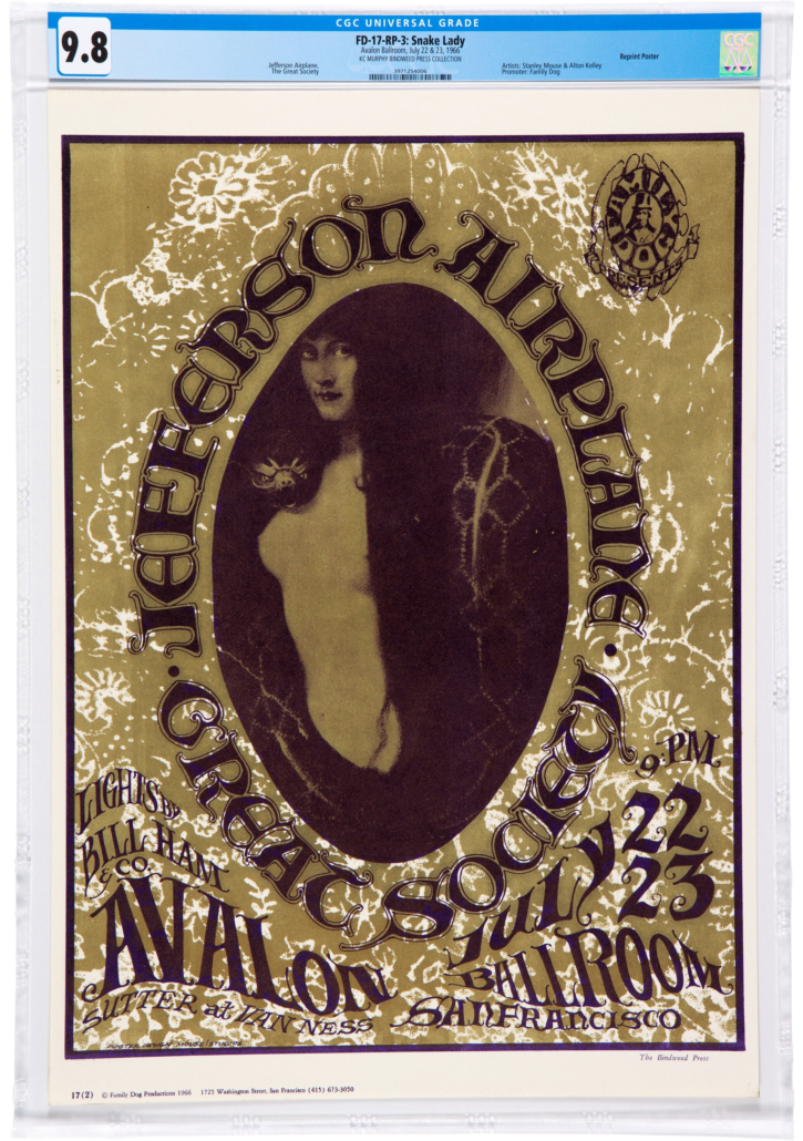 Jefferson Airplane 1966 ‘Snake Lady’ second printing concert poster, est. $800-$1,200. Courtesy of Heritage Auctions