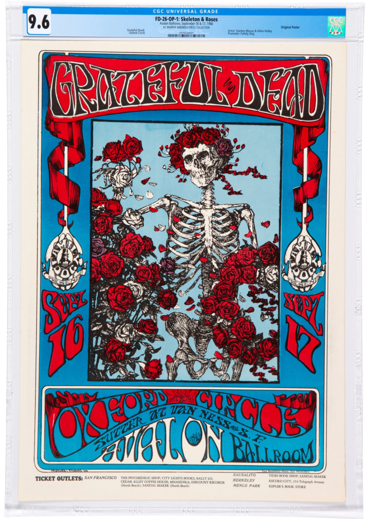 Grateful Dead 1966 ‘Skeleton & Roses’ concert poster, est. $60,000-$90,000. Courtesy of Heritage Auctions