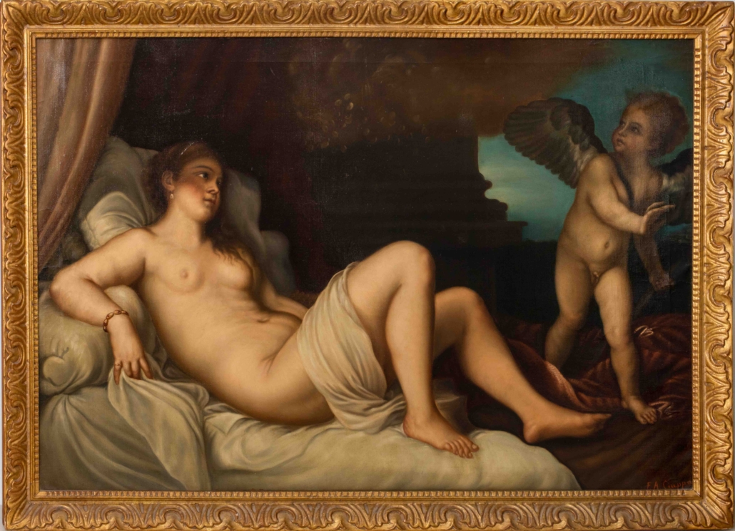 Federico Alessandro Ciappa painting after Titian’s ‘Danae and the Shower of Gold,’ est. $2,500-$4,500