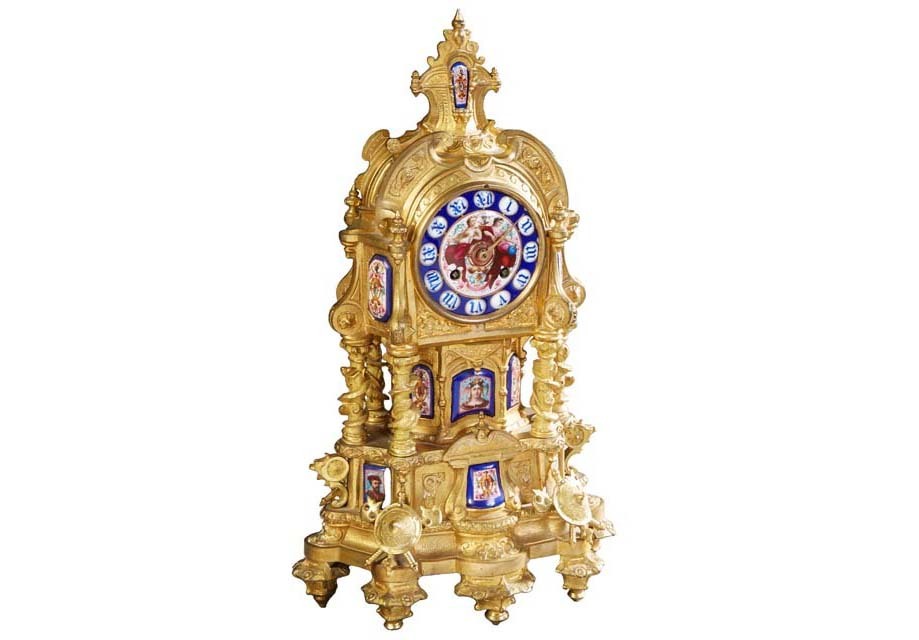 M. T. Kaltenberger gilt bronze and porcelain mantel clock, est. $800-$1,200
