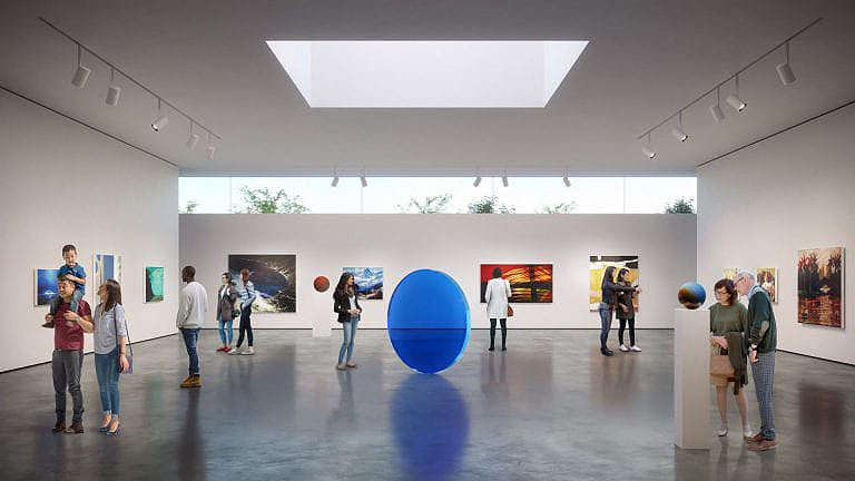 The University of California, Irvine announced it has chosen a site for the Jack and Shanaz Langson Institute and Museum of California Art. The university expects to choose an architect in mid-2023 and begin construction in late 2024 or early 2025. Rendering of possible gallery spaces courtesy of UCI