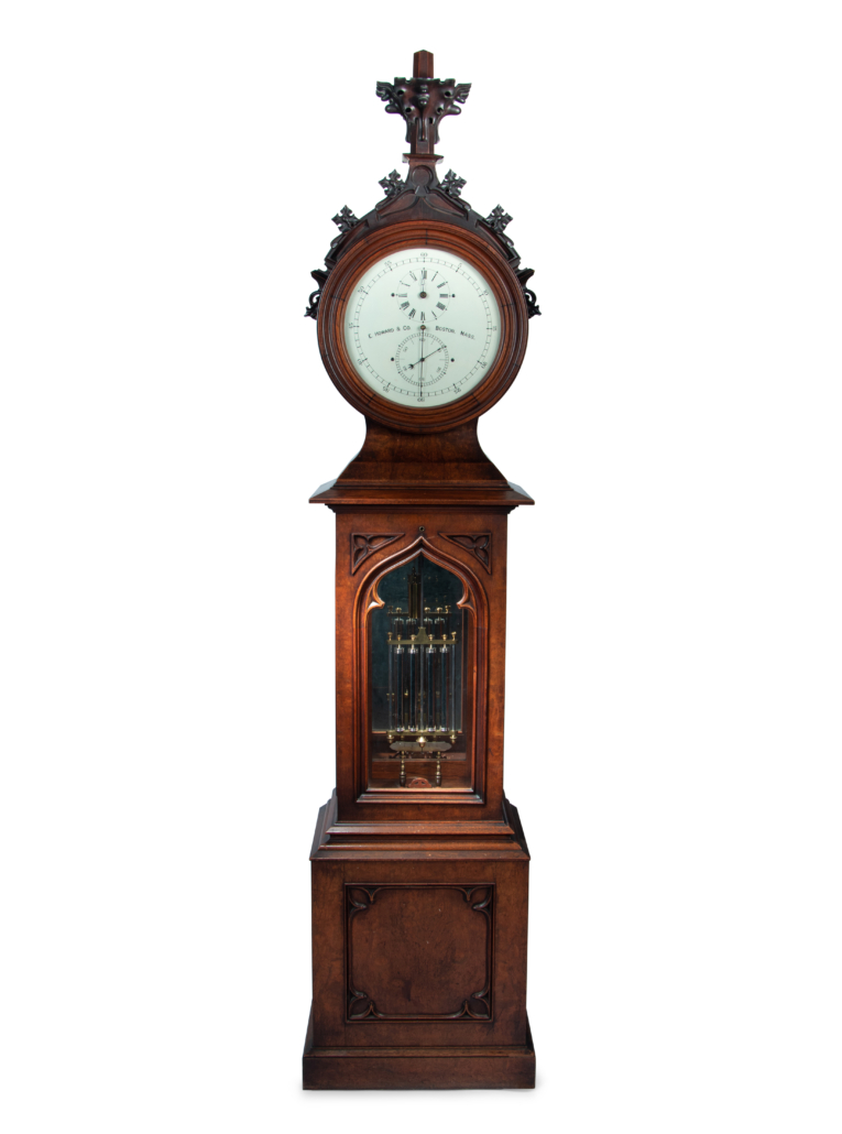Gothic Revival carved mahogany tall case No. 24 astronomical regulator by E. Howard and Co., $68,750