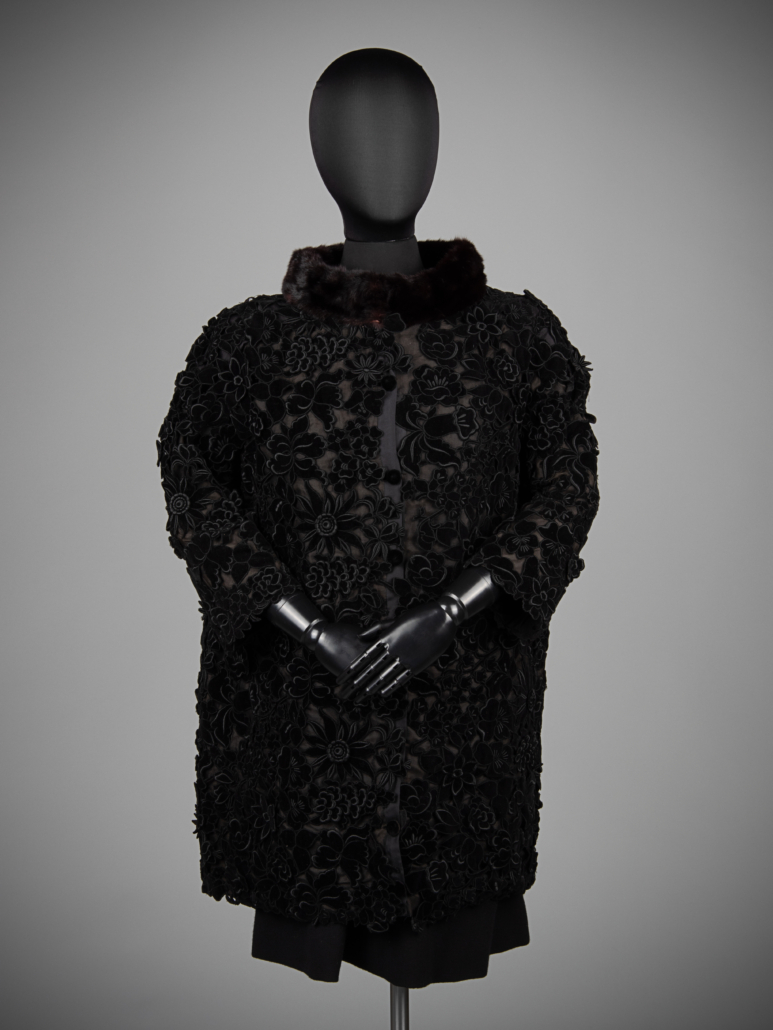 Givenchy haute couture floral applique coat with fur collar, 1960-1980s, est. $1,000-$2,000