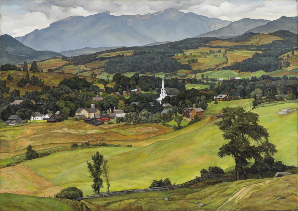 Luigi Lucioni, ‘Village of Stowe, Vermont,’ 1931. Oil on canvas, 23 1/2 by 33 1/2in. Minneapolis Institute of Art, gift of the estate of Mrs. George P. Douglas. Courtesy of the Shelburne Museum. Licensed by Bridgeman Images