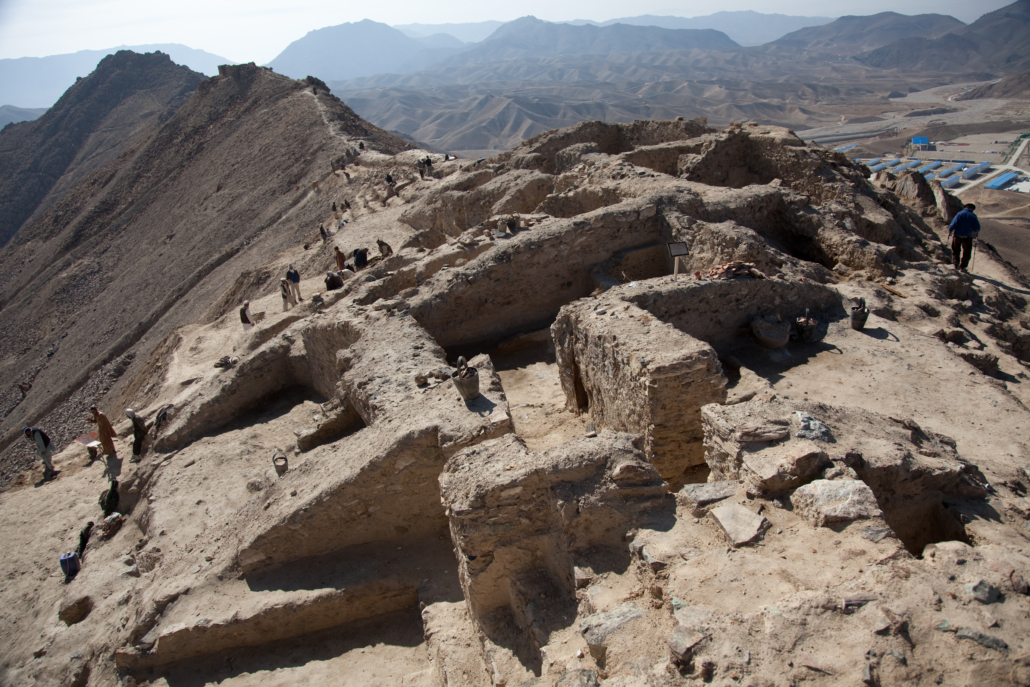 November 2011 image of an ancient Buddhist settlement at Mes Anyak in Afghanistan. Taliban leaders who once ordered the destruction of Buddhist sculptures are now committed to preserving Mes Anyak’s art and artifacts to please Chinese investors attracted by a nearby copper mine. Image courtesy of Wikimedia Commons, photo credit Jerome Starkey. Shared under the Creative Commons Attribution-Share Alike 2.0 Generic license.