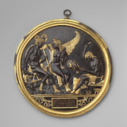 Attributed to Gian Marco Cavalli (Italian, ca. 1454–after 1508, activity documented 1475–1508). ‘Mars, Venus and Cupid with Vulcan at his Forge (The Mantuan Roundel),’ ca. 1500. Parcel-gilt bronze with silver inlay. Integrally cast gilt frame with suspension loop. Diameter: 16 9/16in (42cm); Depth: 11/16in (1.7cm); Height with suspension loop: 18 3/8in (46.7cm). The Metropolitan Museum of Art, Purchase, The Isaacson-Draper Fund, Florence and Herbert Irving Acquisitions Fund, 2021 Benefit Fund, Louis V. Bell, Harris Brisbane Dick, Fletcher, and Rogers Funds and Joseph Pulitzer Bequest, Walter and Leonore Annenberg Acquisitions Endowment Fund, Alejandro Santo Domingo, Michel David-Weill, David T. Schiff, Annette de la Renta, Mark Fisch, the Hon. Kimba Wood and Frank Richardson, Denise and Andrew Saul, Beatrice Stern, Wrightsman Fellows, and members of the Acquisitions Committee Gifts, 2022 (2022.6)