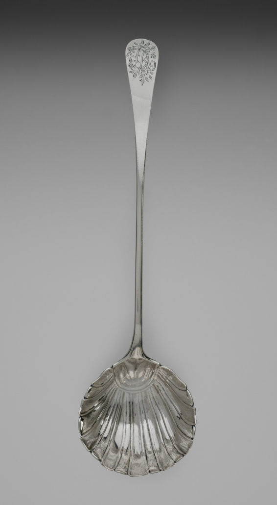Myer Myers, American (New York 1723-1795), soup ladle, c. 1772. American silver, 37.5cm (14 3/4in.), 198 g. Harvard Art Museums/Fogg Museum, the Pollack collection, gift of Daniel A. Pollack AB ’60 and Susan F. Pollack AB ’64, 2020.194 