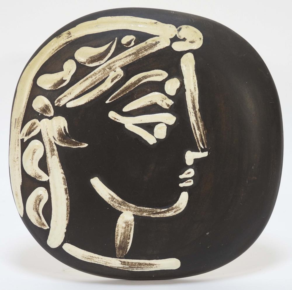 Pablo Picasso ceramic plaque, ‘Jacqueline’s Profile,’ est. $2,500-$4,000