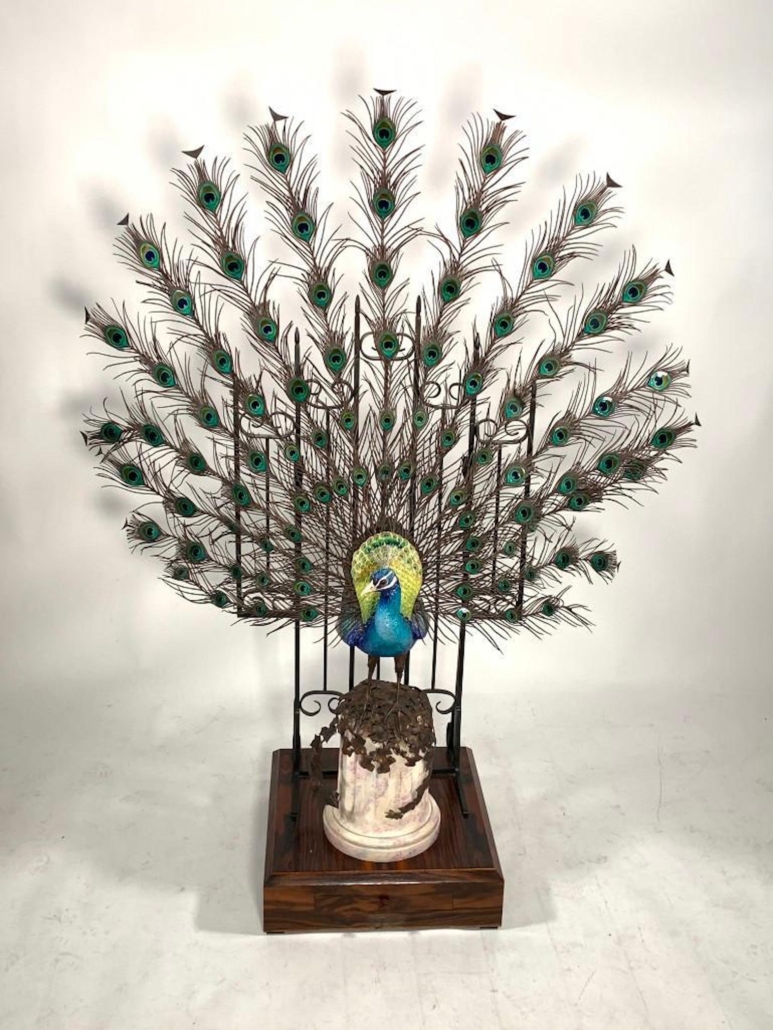 Albany of England porcelain, bronze and enamel peacock, $5,842