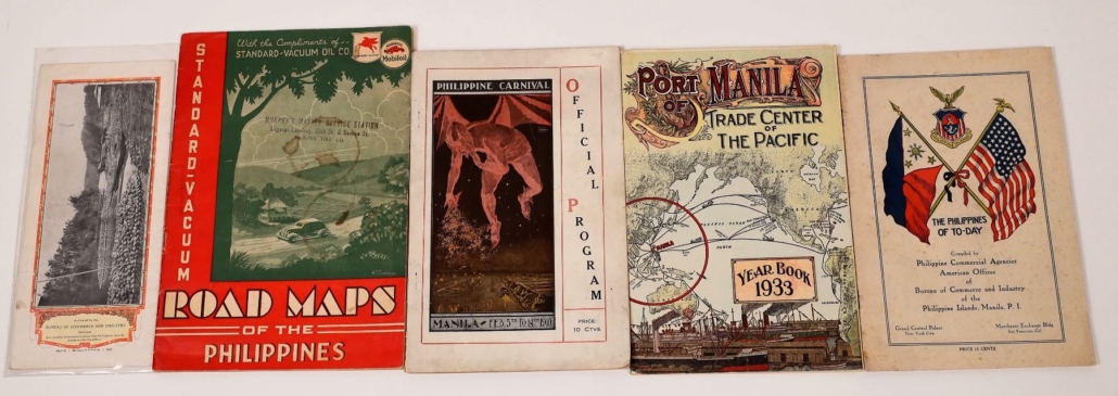 Five pieces of Philippines travel ephemera, including an official program for the Philippine Carnival held in Manila in 1910, $10,938