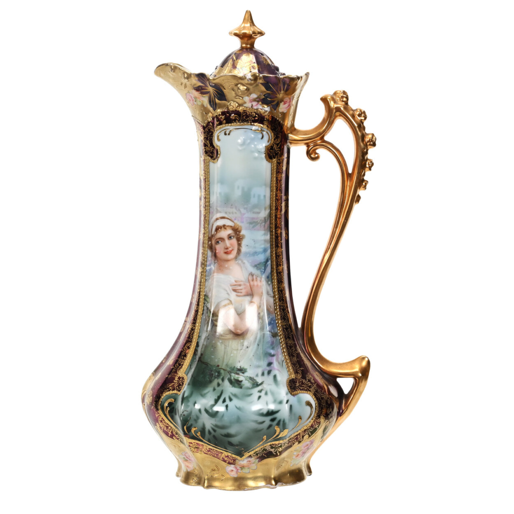 R.S. Prussia chocolate pot in the Rosebud mold, $3,025