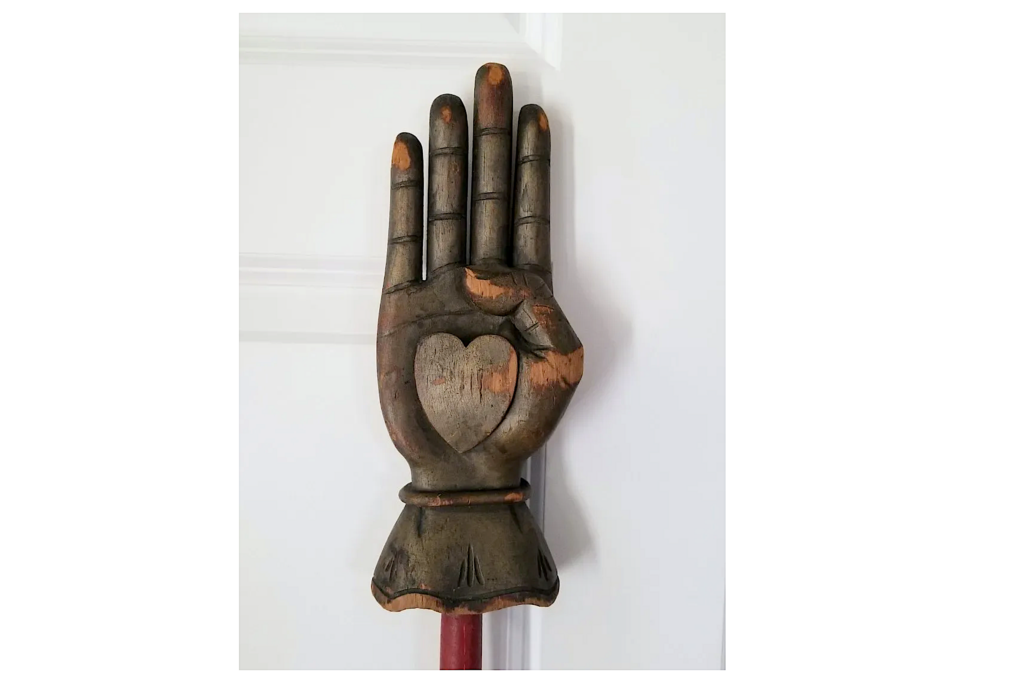 Carved heart-in-hand Oddfellows lodge staff, est. $1,500-$2,000