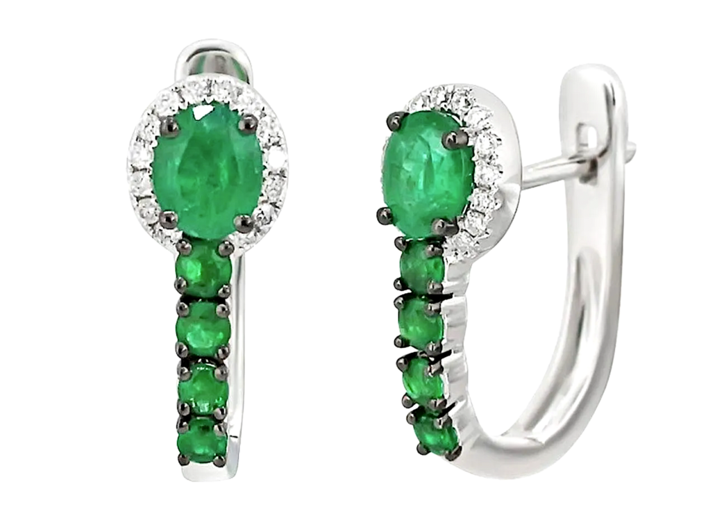 Pair of 14K white gold, emerald and diamond lever-back earrings, est. $2,703-$4,004