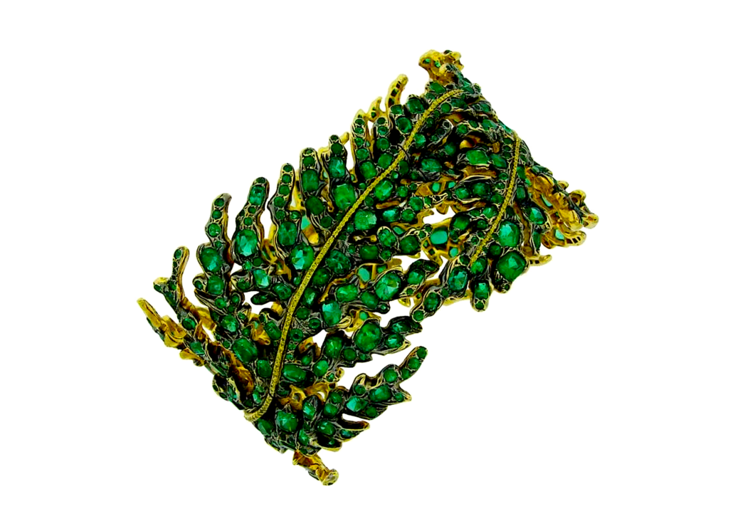 18K white and yellow gold, emerald and fancy yellow diamond Michele della Valle bracelet, est. $79,000-$95,000