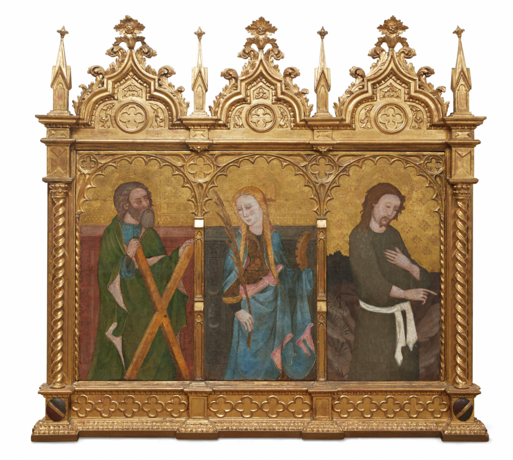 Continental School altar triptych depicting St. Andrew, St. Agnes and St. Joseph, est. $10,000-$20,000