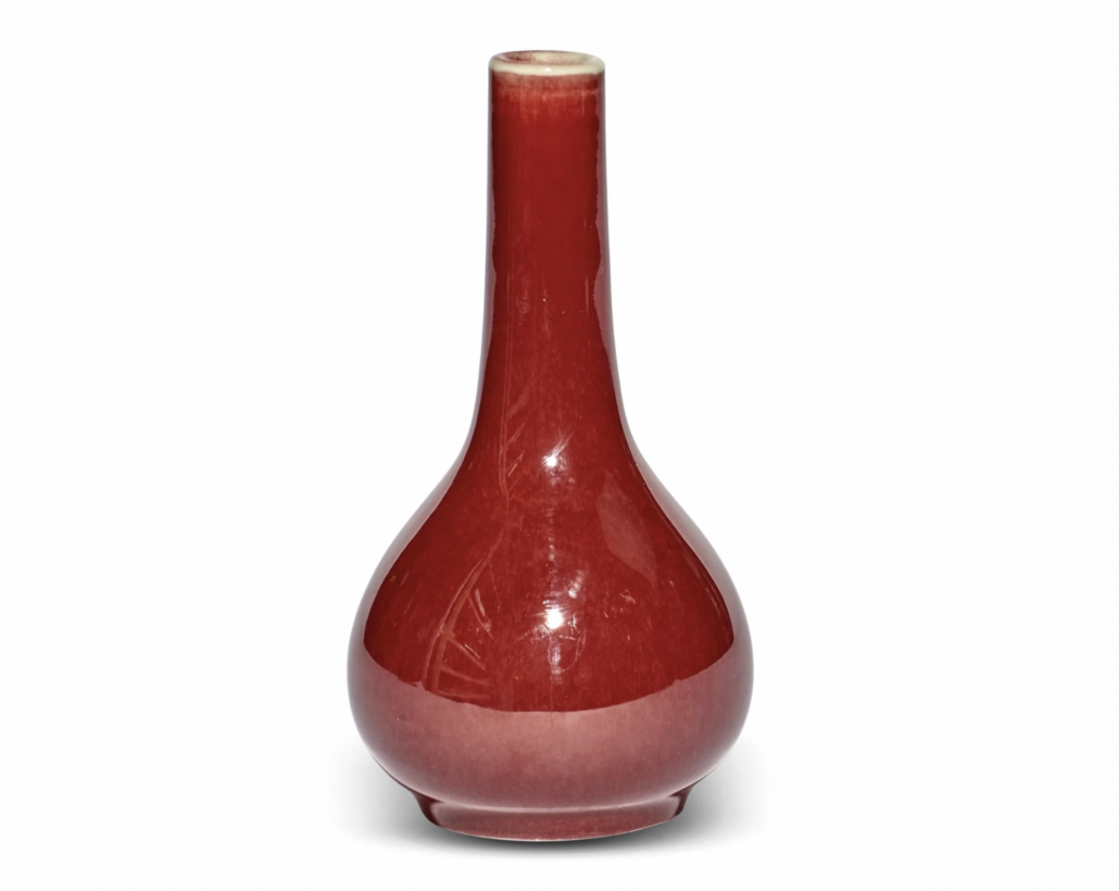 Chinese oxblood red glazed porcelain bottle vase from the Steven J. Harvis collection, est. $2,500-$3,500