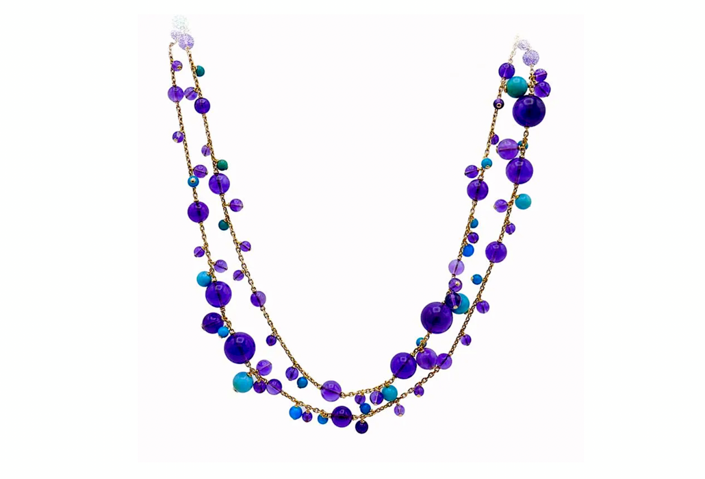 Cartier 18K gold necklace with turquoise and amethyst beads, est. $40,000-$48,000