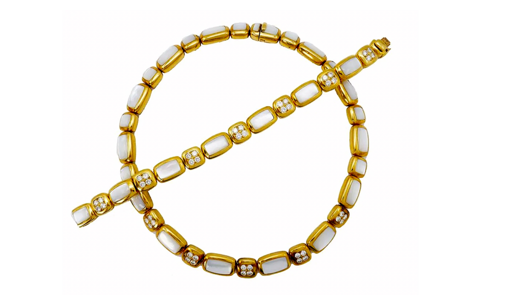 Van Cleef & Arpels necklace and bracelet set decorated with mother-of-pearl and diamonds, est. $57,000-$68,000