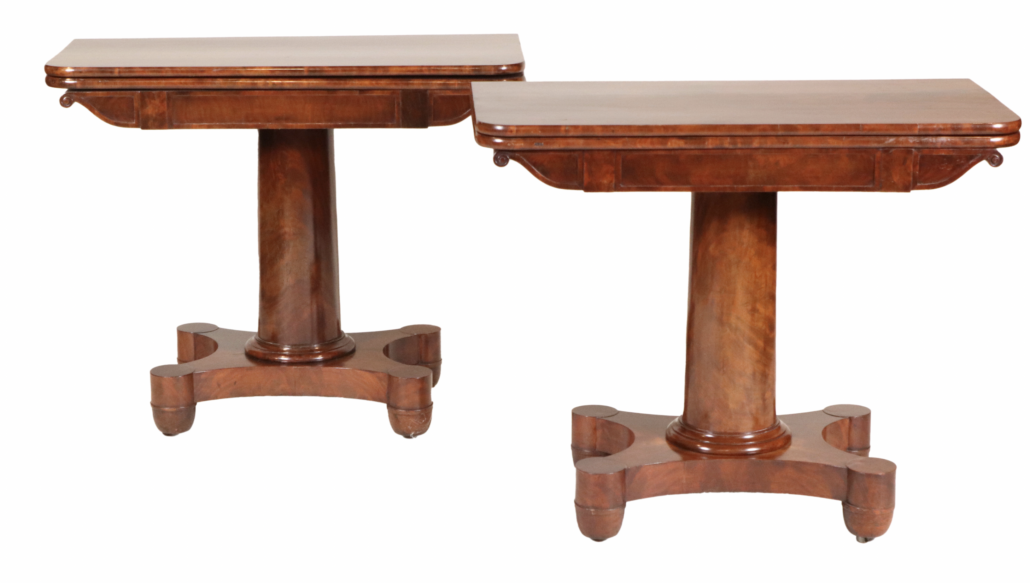Pair of mahogany swivel-top tables attributed to Isaac Vose & Son, est. $1,500-$2,500