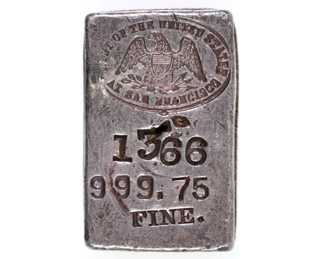  San Francisco Mint silver ingot showing the old style, pre-World War II logo of the Mint of San Francisco, $7,230