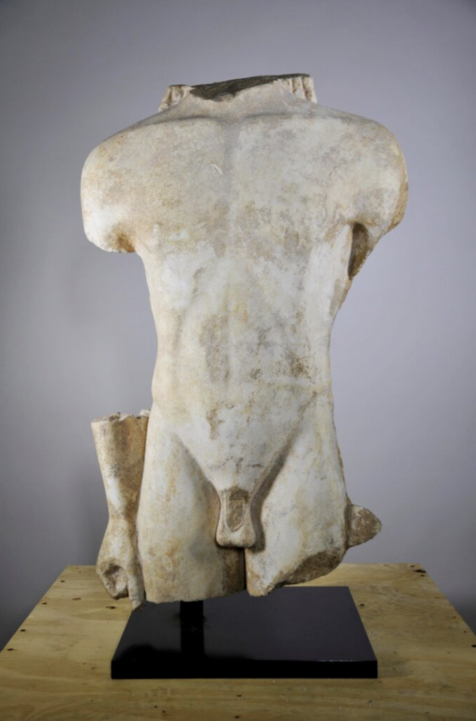 The Kouros, one of 46 antiquities seized from billionaire hedge fund founder Michael Steinhardt and returned to the people of Greece. Image courtesy of the Manhattan District Attorney’s office. 