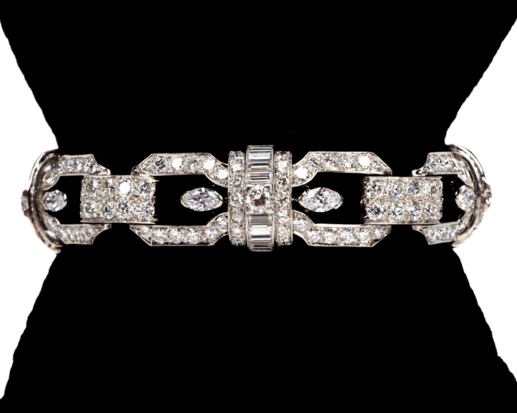 Circa-1920s Tiffany & Company custom Art Deco platinum and diamond bracelet, $112,500