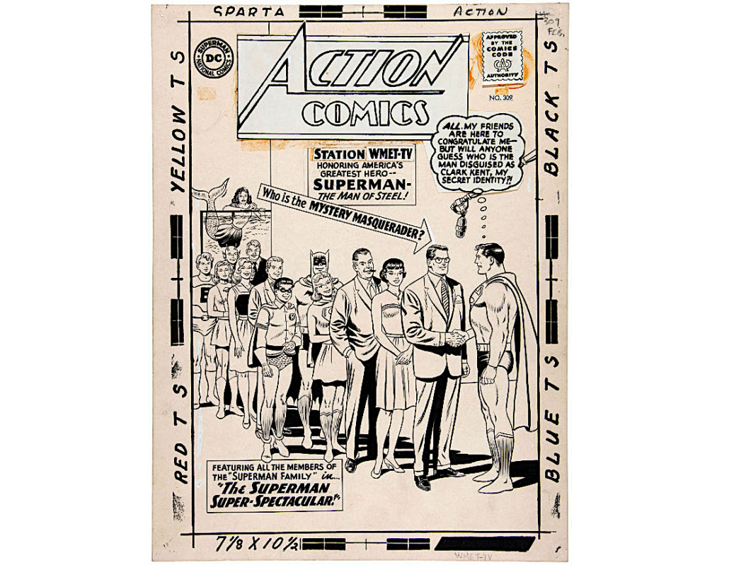 Original artwork for Action Comics #309 (DC Comics, February 1964) made $112,015 including the buyer’s premium in November 2013. Image courtesy of Hake’s Auctions.