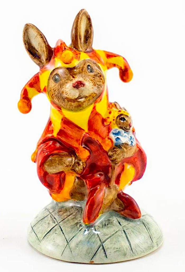 This prototype Royal Doulton jester figure, Bunnykins, made $9,250 plus the buyer’s premium in February 2021. Image courtesy of Lion and Unicorn and LiveAuctioneers.
