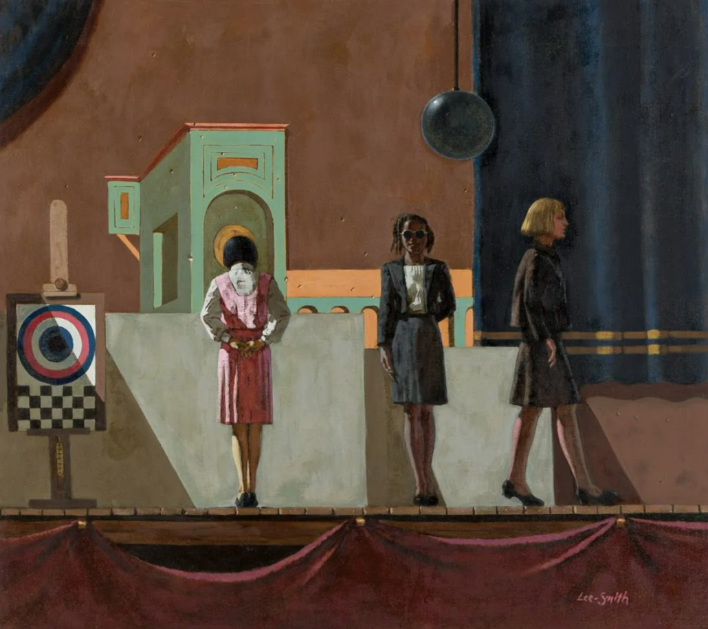 Not long after a major Hughie Lee-Smith museum retrospective in New Jersey, this 1989 painting of his, ‘Curtain Call,’ attained $80,000 plus the buyer’s premium in October 2021 at Swann Auction Galleries. Image courtesy of Swann Auction Galleries and LiveAuctioneers.