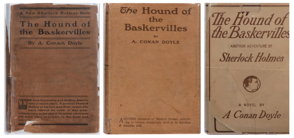 Three editions of Arthur Conan Doyle's ‘The Hound of the Baskervilles’ offered in the auction, which respectively sold for $6,600, $3,840, and $3,600