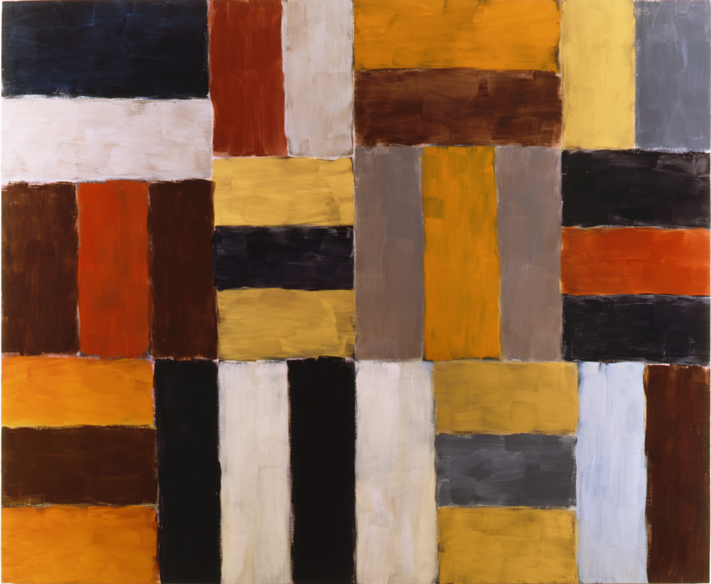 ‘Wall of Light Orange Yellow,’ 2000, by Sean Scully. Oil on linen, 9 by 11ft. Hugh Lane Gallery, Dublin: Donated by the artist, 2006. Collection & image courtesy of Hugh Lane Gallery, Dublin. © Sean Scully.