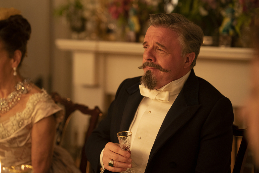 Guest star Nathan Lane as Ward McAllister, coiner of the phrase “The Four Hundred” and right-hand man to the queen of Gilded Age society, Mrs. Astor, in a scene from season one, episode eight of The Gilded Age. Photograph by Alison Cohen Rosa/HBO