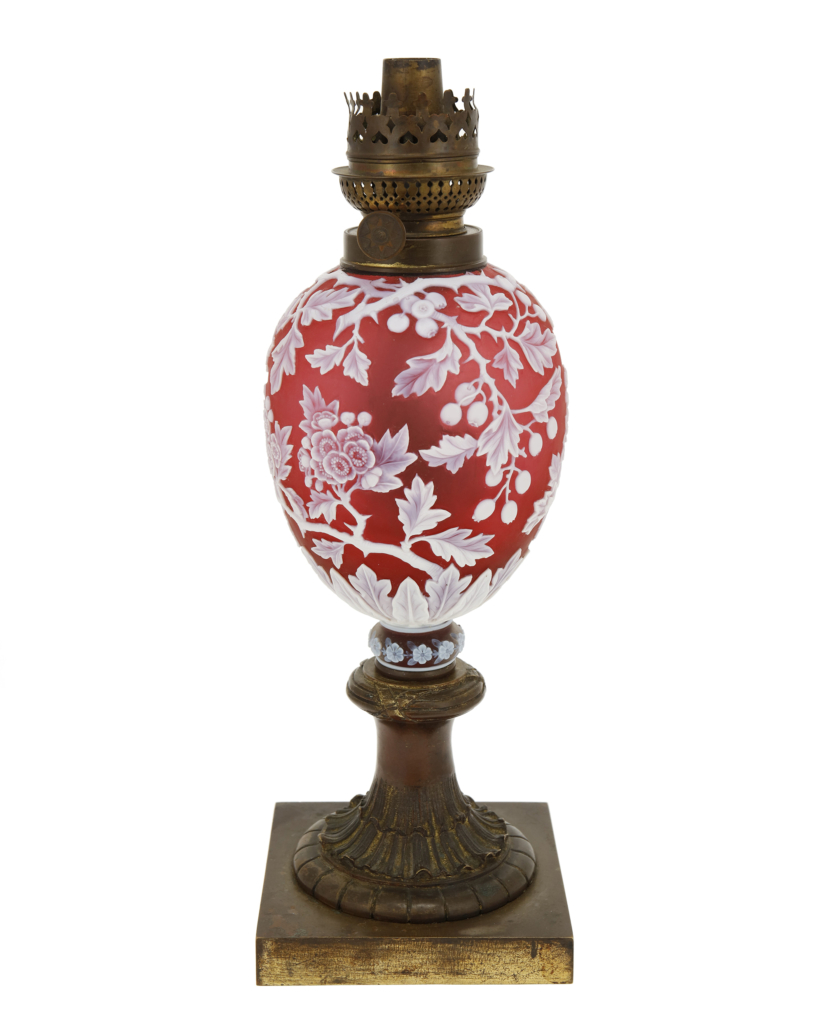 Thomas Webb & Sons Victorian cameo glass oil lamp, est. $1,500-$2,000