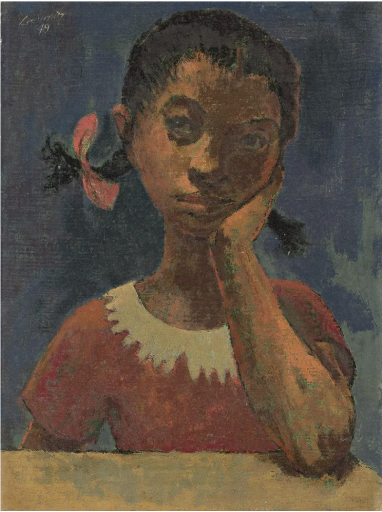 This 1949 Hughie Lee-Smith oil portrait of a young girl sold for $42,000 plus the buyer’s premium in October 2021 at Swann Auction Galleries. Image courtesy of Swann Auction Galleries and LiveAuctioneers.