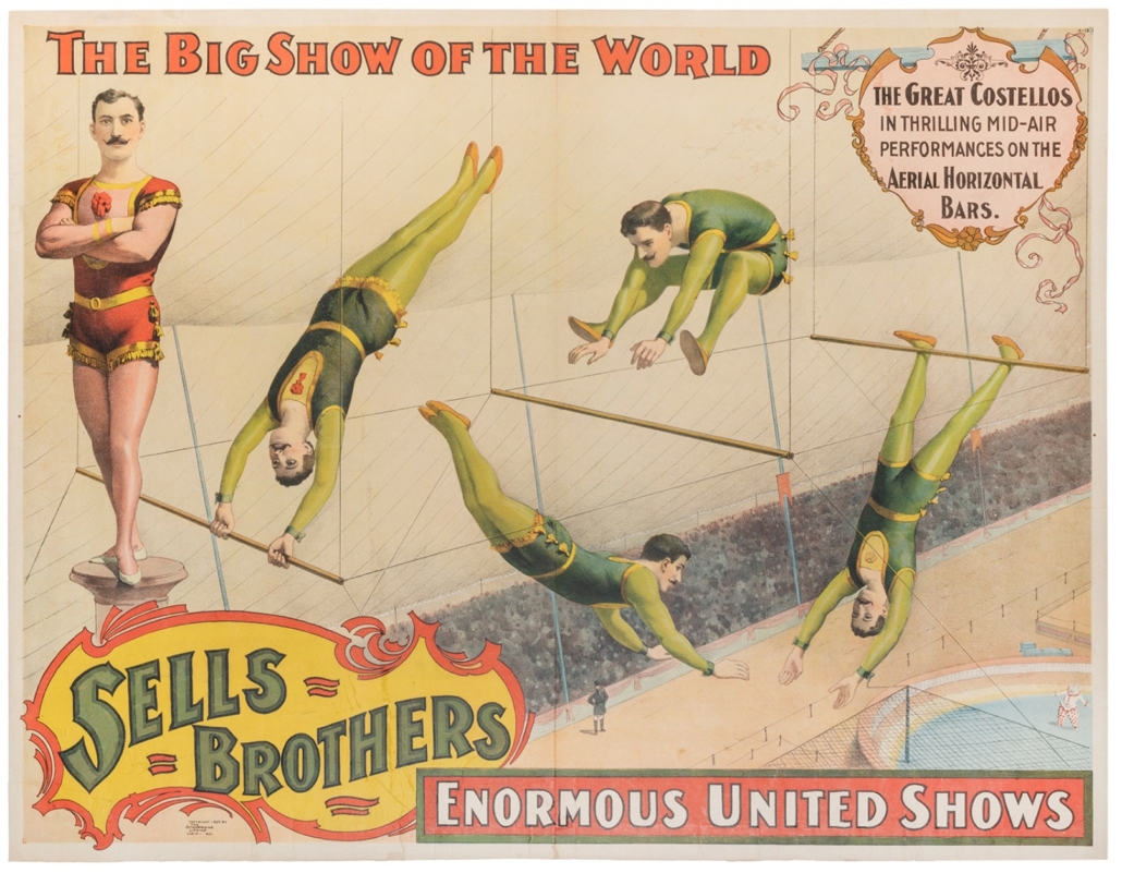 Sells Brothers Enormous United Shows / The Great Costellos circus broadside, est. $1,200-$2,400