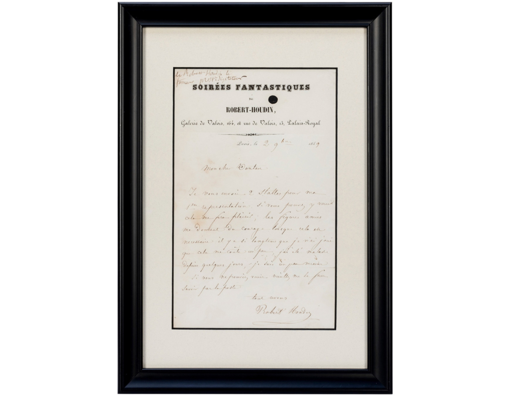 1849 letter from magician Jean-Eugene Robert-Houdin, $20,400