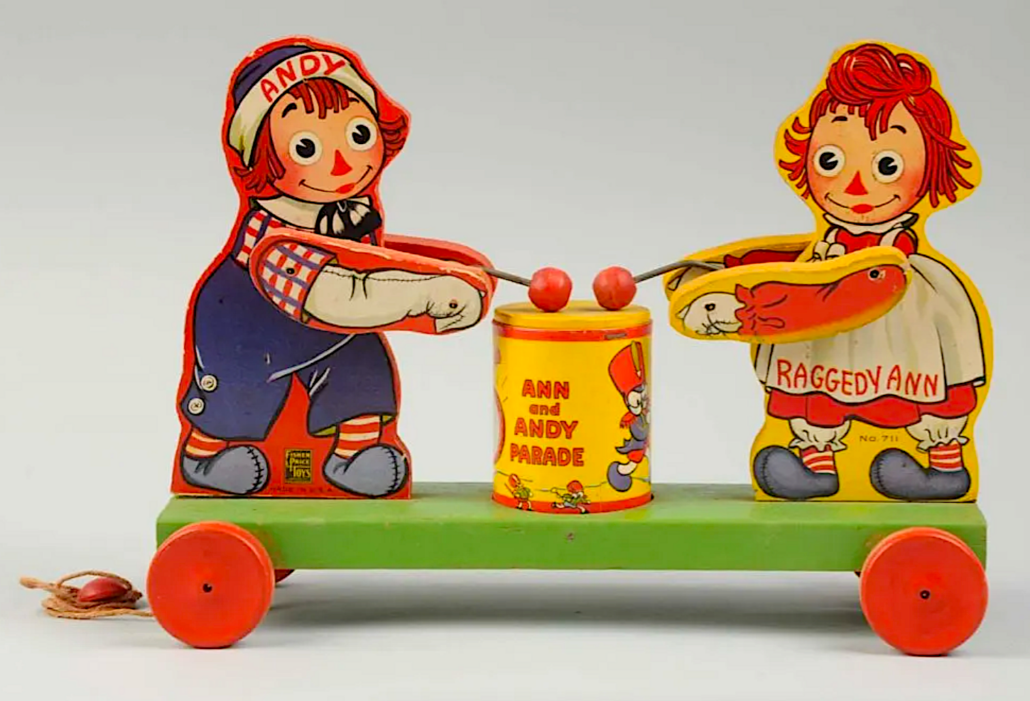 Made in 1941, this paper-on-wood Raggedy Ann & Andy toy earned $5,000 plus the buyer’s premium in December 2015. Image courtesy of Dan Morphy Auctions and LiveAuctioneers.