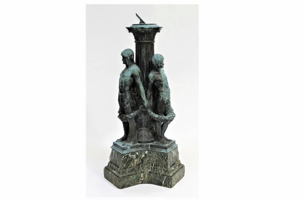 An Anna Ladd Neoclassical bronze sundial sculpture sold for $9,500 plus the buyer’s premium in July 2017 at Bruneau & Co. Auctioneers. Image courtesy of Bruneau & Co. Auctioneers and LiveAuctioneers.