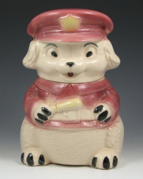 Brush Pottery made several animal-from cookie jars, including a Puppy Police jar that debuted in 1966. Image courtesy of the collection of Cam Curtis.