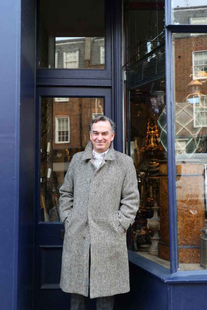 Butterworth outside his Pimlico Road shop in London. Image courtesy of Sworders Fine Art Auctioneers