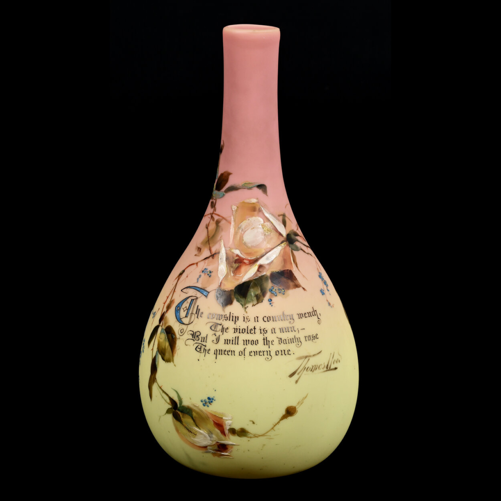 Mt. Washington decorated Burmese art glass vase, $1,000-$1,500