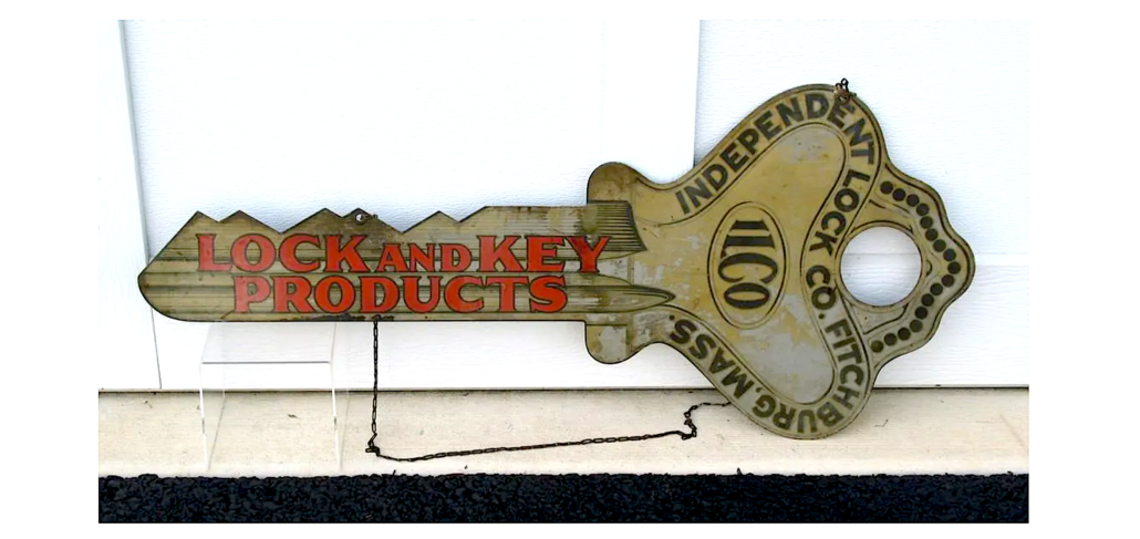 Circa-1940s New England trade sign in the shape of a key, est. $675-$800