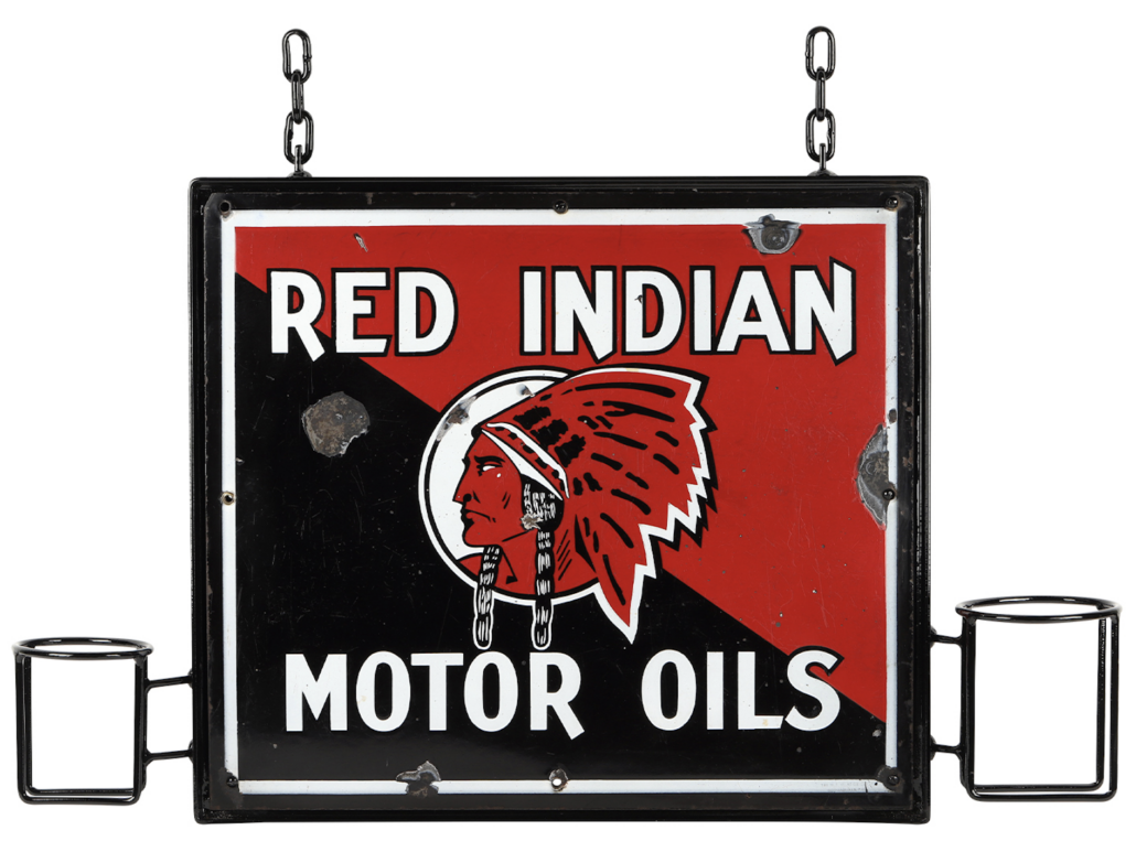 Canadian circa-1920 Red Indian Oil bottle rack panel sign, est. CA$4,000-$6,000