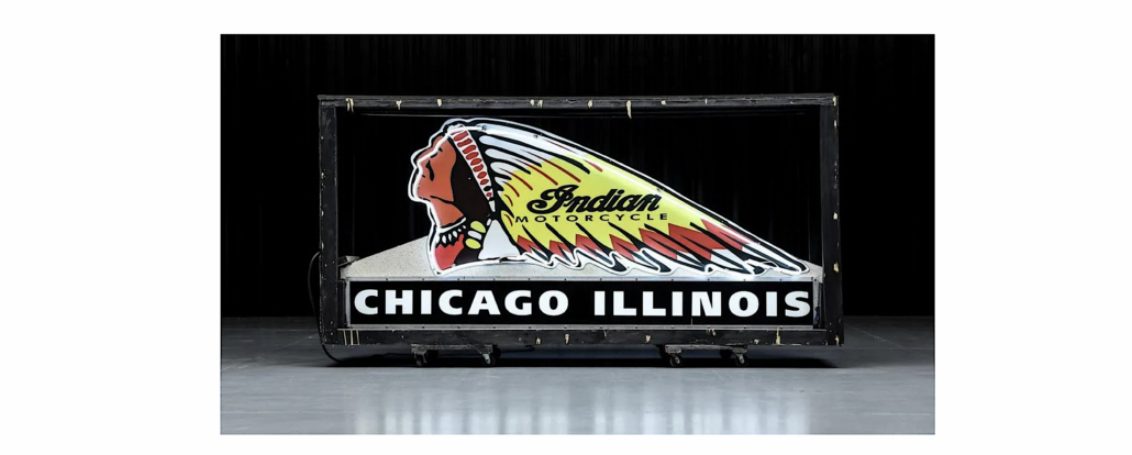 Circa 1930s-1950s original Indian motorcycle sign from the Chicago dealership, est. $10-$10,000