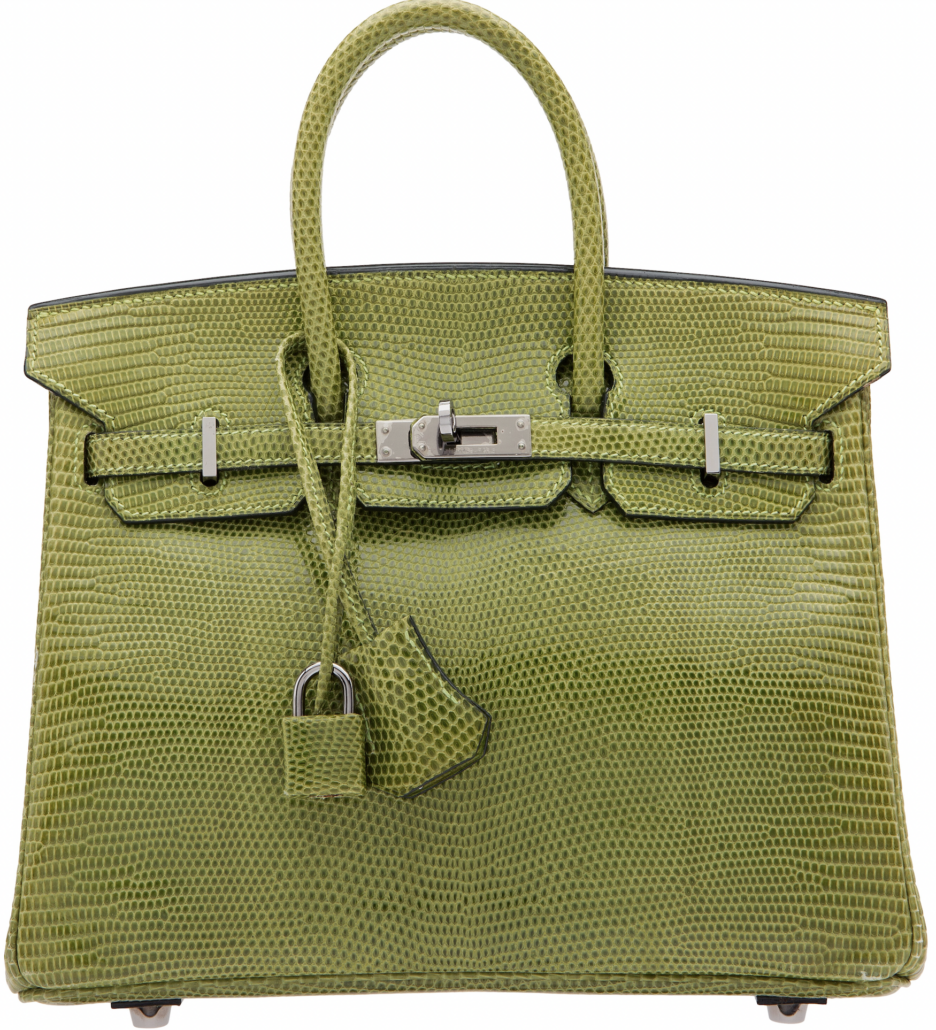 Hermes 25cm vert anis Niloticus lizard Birkin bag, est. $26,000-$34,000. Image courtesy of Heritage Auctions