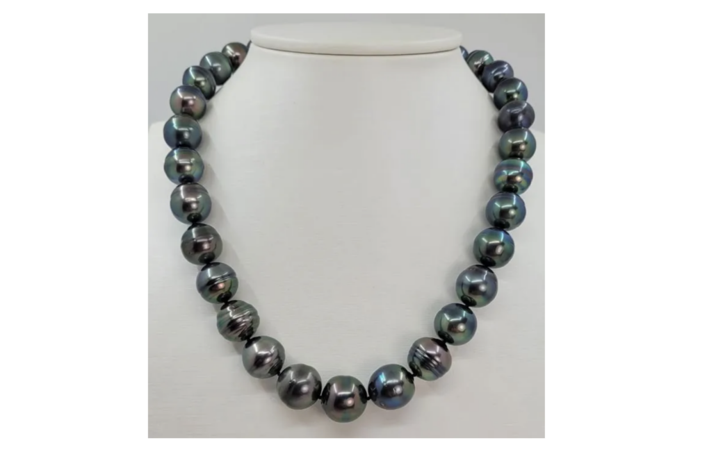 14K white gold necklace of large rainbow peacock Tahitian pearls, est. $4,500-$4,950