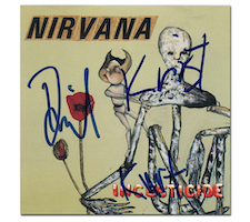 CD jacket for the Nirvana album ‘Insecticide,’ signed by Kurt Cobain, Dave Grohl and Krist Novoselic, est. $10,000-$11,000